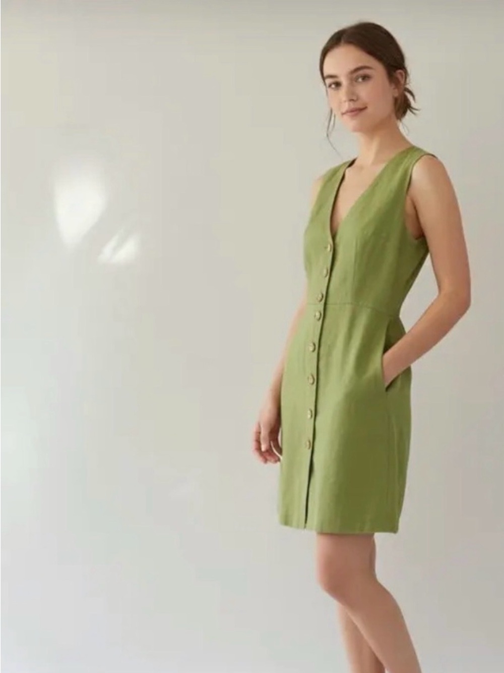 ASOS Olive Green Button-Front Sleeveless Dress